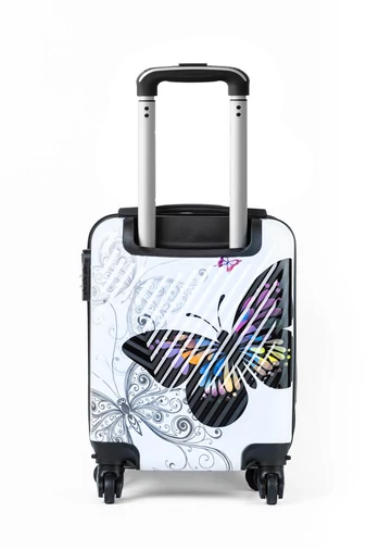 Ormi biely kabínový kufor s motýľmi Wizz-air (40x30x20cm), odnímateľné kolieska
