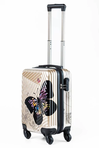 Ormi zlatý kabínový kufor s motýľmi Wizz-air (40x30x20cm), odnímateľné kolieska