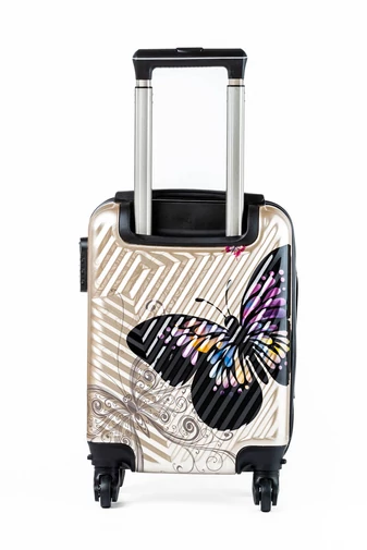 Ormi zlatý kabínový kufor s motýľmi Wizz-air (40x30x20cm), odnímateľné kolieska