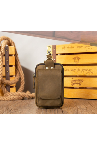 Hnedá pravá kožená kapsička na opasok/veľkosť tašky s otvorom (17*10,5*2,5cm) Bonluo