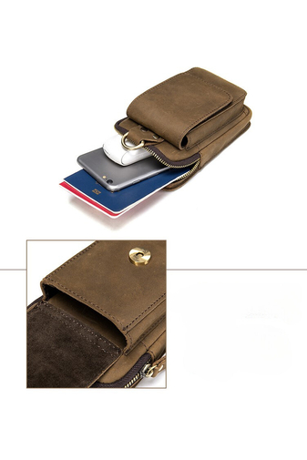 Hnedá pravá kožená kapsička na opasok/veľkosť tašky s otvorom (17*10,5*2,5cm) Bonluo