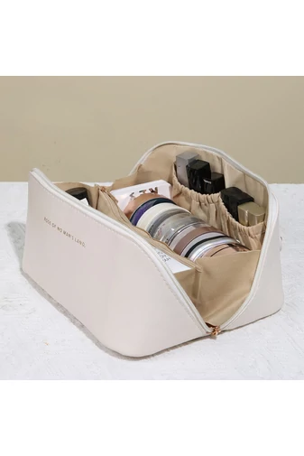 Bonluo Béžová kozmetická taštička z imitácie kože Veľkosť 11*23,6*10,5 cm