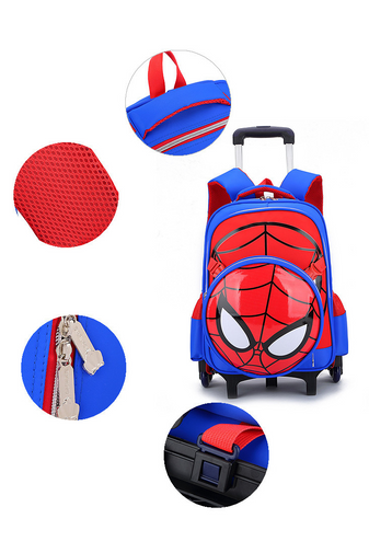 Bonluo súprava SPIDERMAN čierno/červeného chlapčenského batohu - s odnímateľnými kolieskami a nastaviteľnou rukoväťou- s crossbody taškou (2ks)