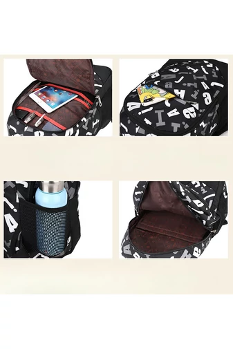 Bonluo Sada trojkolesového batohu s čiernym vzorom písmen s odnímateľnou rukoväťou/ crossbody taškou a mini puzdrom na ceruzky (3ks)