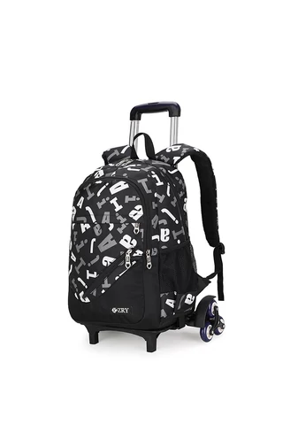 Bonluo Sada trojkolesového batohu s čiernym vzorom písmen s odnímateľnou rukoväťou/ crossbody taškou a mini puzdrom na ceruzky (3ks)