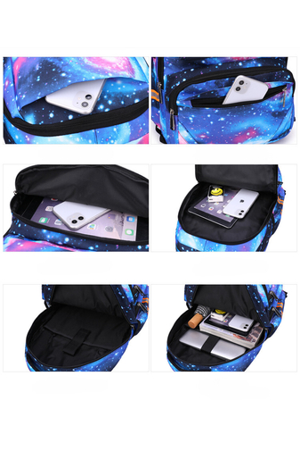 Modro-čierny batoh Bonluo na kolieskach  s farebným vzorom s odnímateľným stojanom Veľkosť 46*30*21cm