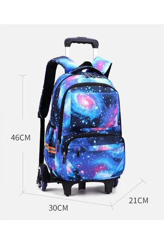 Bonluo Tmavomodrý batoh na troch kolesách s farebným vzorom s odnímateľnou opierkou Veľkosť 46*30*21cm