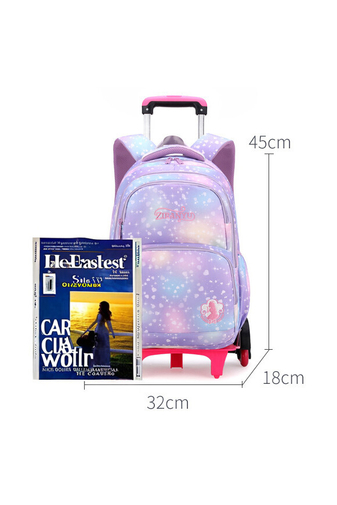 Bonluo Fialový batoh pre deti prémiová kvalita na kolieskach s odnímateľným vozítkom Rozmery 45*32*18cm
