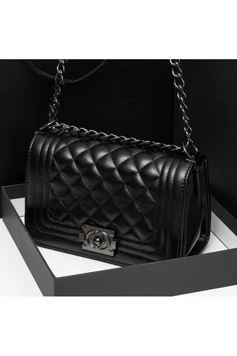 Bonluo elegantná čierna taška z umelej kože cez rameno (15*23*10cm)
