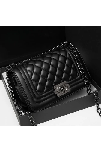 Bonluo elegantná čierna taška z umelej kože cez rameno (15*23*10cm)