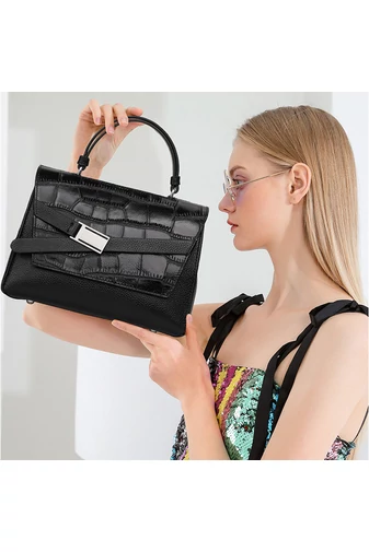 Bonluo Čierna kabelka/Crossbody z pravej kože