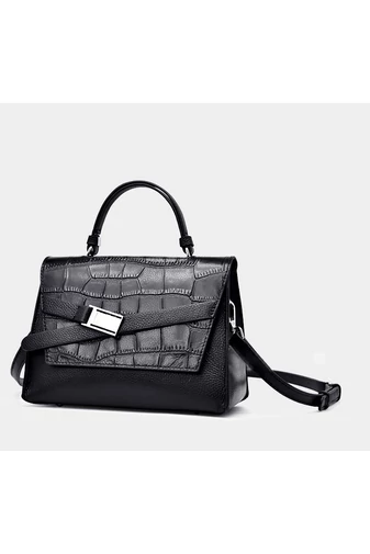 Bonluo Čierna kabelka/Crossbody z pravej kože