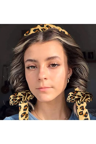 Bonluo súprava kulmy na vlasy bez tepla so  sponou a s 2 hodvábnou gumičkou do vlasov s leopardím vzorom
