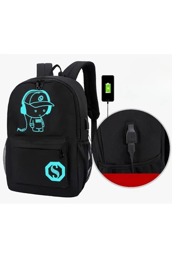 Bonluo Čierny batoh so svietiacim motívom a USB priestorom veľkosť Wizzair (40x30x20cm)