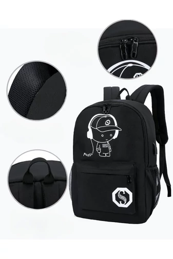 Bonluo Čierny batoh so svietiacim motívom a USB priestorom veľkosť Wizzair (40x30x20cm)