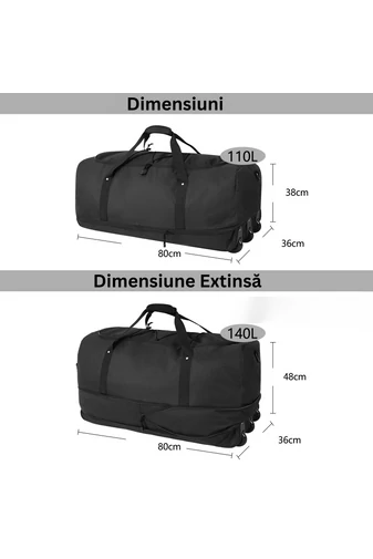 Bonluo čierna rozšíriteľná cestovná taška s kolieskami, extra veľký priestor (80 cm)