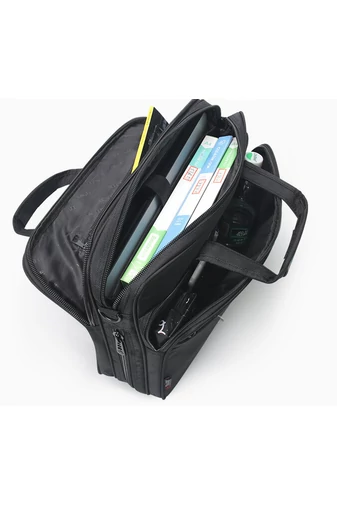 Bonluo čierná rozšíriteľná aktovka z Odolného materiálu  s priestorom pre notebook, maximálna veľkosť 15,6"