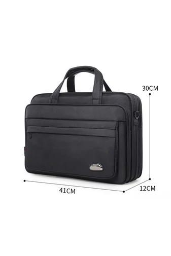 Bonluo čierná rozšíriteľná aktovka z Odolného materiálu  s priestorom pre notebook, maximálna veľkosť 15,6"