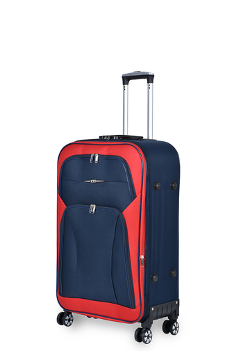 BESTY Červeno modrý, veľký, textilný, ultra ľahký kufor (4 kolieska) (70X48X21cm)