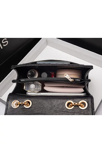 Bonluo Elegantná čierna crossbody kabelka vyrobená z prírodnej kože Rozmery 15*19*8cm