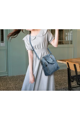 Bonluo Modrý ruksak/Crossbody kabelka z imitácie kože Rozmery 26*24*12cm