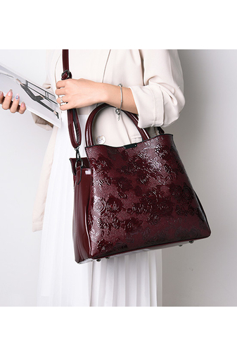 Bonluo Súprava vínovej kabelky a peňaženky so vzorom ruží z umelej kože Veľkosť (33*27*10cm) (2 ks)