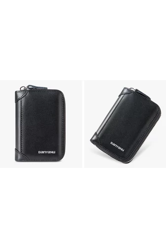 Bonluo Čierny držiak na karty z pravej kože s 12 slotmi na karty Veľkosť 11*8*3cm
