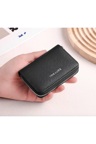 Bonluo Čierny držiak na karty z pravej kože s 12 slotmi na karty Veľkosť 11*8*3cm