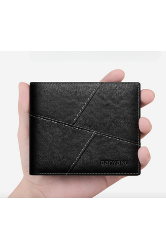 Bonluo Čierna pánska peňaženka vyrobená z prírodnej kože Veľkosť 11,5*10*0,7cm