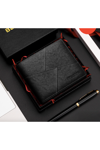 Bonluo Čierna pánska peňaženka vyrobená z prírodnej kože Veľkosť 11,5*10*0,7cm