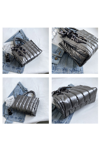 Bonluo Strieborná kabelka/taška cez rameno vyrobená z nepremokavého materiálu so šatkou, veľkosť 30*20*13cm