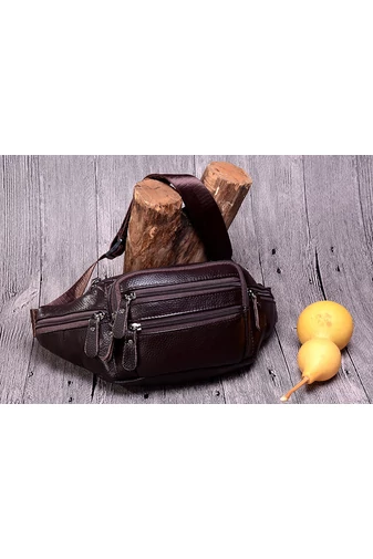 Bonluo tmavohnedá pánska ľadvinka vyrobená z prírodnej kože Veľkosť 13*33*10cm