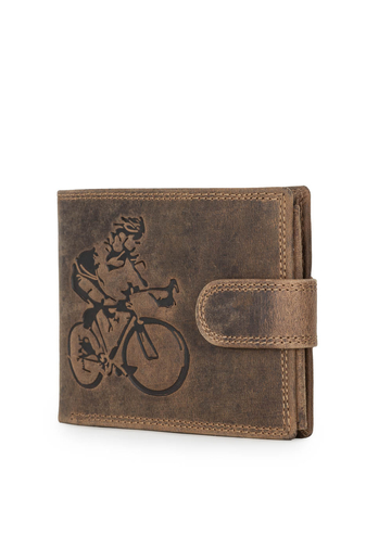 BAARON Hnedá pánska peňaženka s rytým vzorom bicykla z prírodnej kože (13*10*2cm)