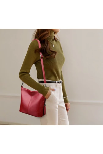 Bonluo Červená Crossbody kabelka z imitácie kože Veľkosť 20*21*10cm
