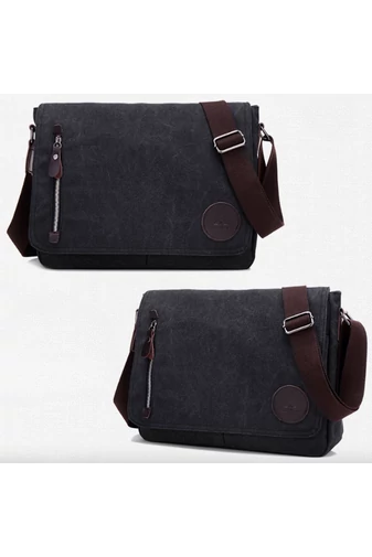 Bonluo Čierna plátenná crossbody taška pre mužov veľkosť (34x26x8cm)