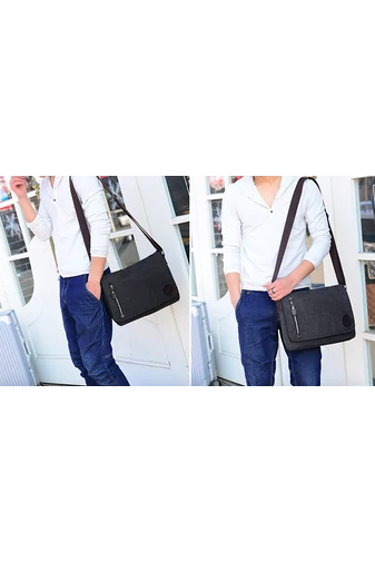 Bonluo Čierna plátenná crossbody taška pre mužov veľkosť (34x26x8cm)