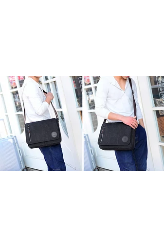 Bonluo Čierna plátenná crossbody taška pre mužov veľkosť (34x26x8cm)