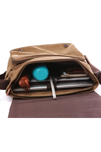 Bonluo Hnedá pánska plátenná crossbody taška (40 x 35 x 13 cm)