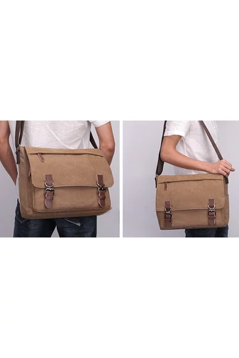Bonluo Čierna pánska plátenná crossbody taška (40 x 35 x 13 cm)