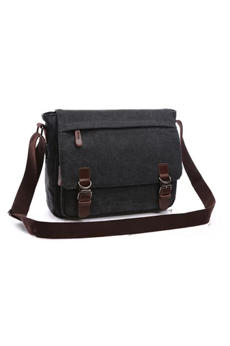 Bonluo Čierna pánska plátenná crossbody taška (40 x 35 x 13 cm)