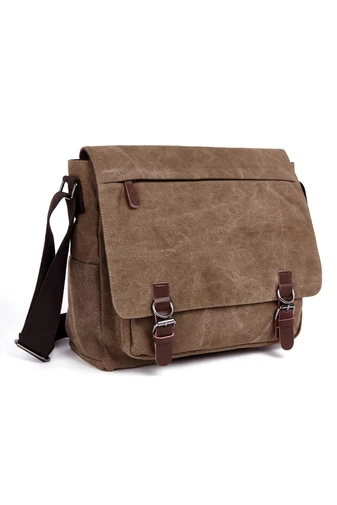 Bonluo Hnedá pánska plátenná crossbody taška (40 x 35 x 13 cm)