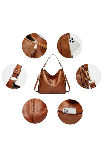 Bonluo Hnedá súprava tašiek/crossbody na rameno/do ruky z imitácie kože (3ks)