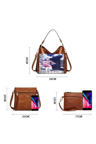 Bonluo Hnedá súprava tašiek/crossbody na rameno/do ruky z imitácie kože (3ks)
