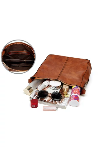 Bonluo Hnedá súprava tašiek/crossbody na rameno/do ruky z imitácie kože (3ks)