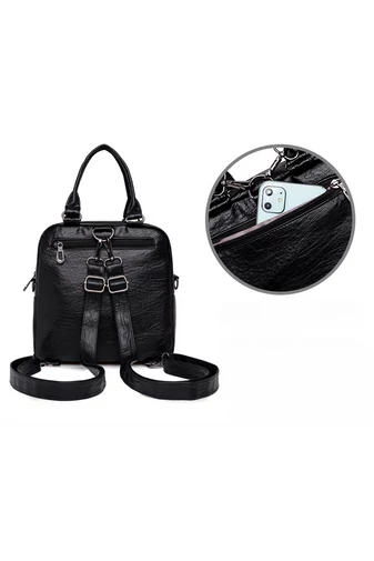 Bonluo Čierny ruksak/crossbody taška z umelej kože Malá veľkosť 23*24*11cm