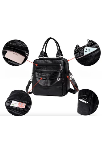 Bonluo Čierny ruksak/crossbody taška z umelej kože Malá veľkosť 23*24*11cm