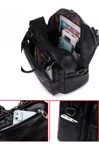 Bonluo Čierny ruksak/crossbody taška z umelej kože Malá veľkosť 23*24*11cm