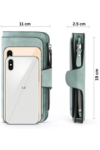 Modrá/zelená Elegantná dámska multifunkčná peňaženka Bonluo z imitácie kože Veľkosť 19*11*2,5cm