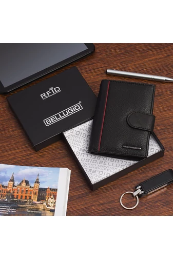 Čierna Pánska peňaženka Bellugio elegantná z prírodnej kože s ochranou RFID Veľkosť 12*10*2cm