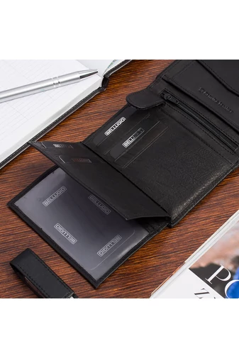 Čierna Pánska peňaženka Bellugio elegantná z prírodnej kože s ochranou RFID Veľkosť 12*10*2cm